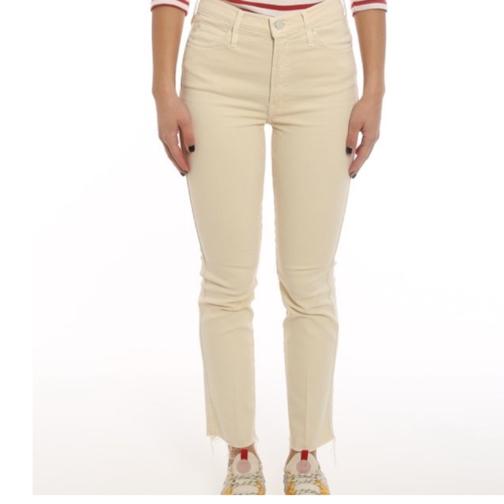 Mother High Waisted Rascal Ankle Fray In Chalk It Up Ivory Stretch - Picture 2 of 13